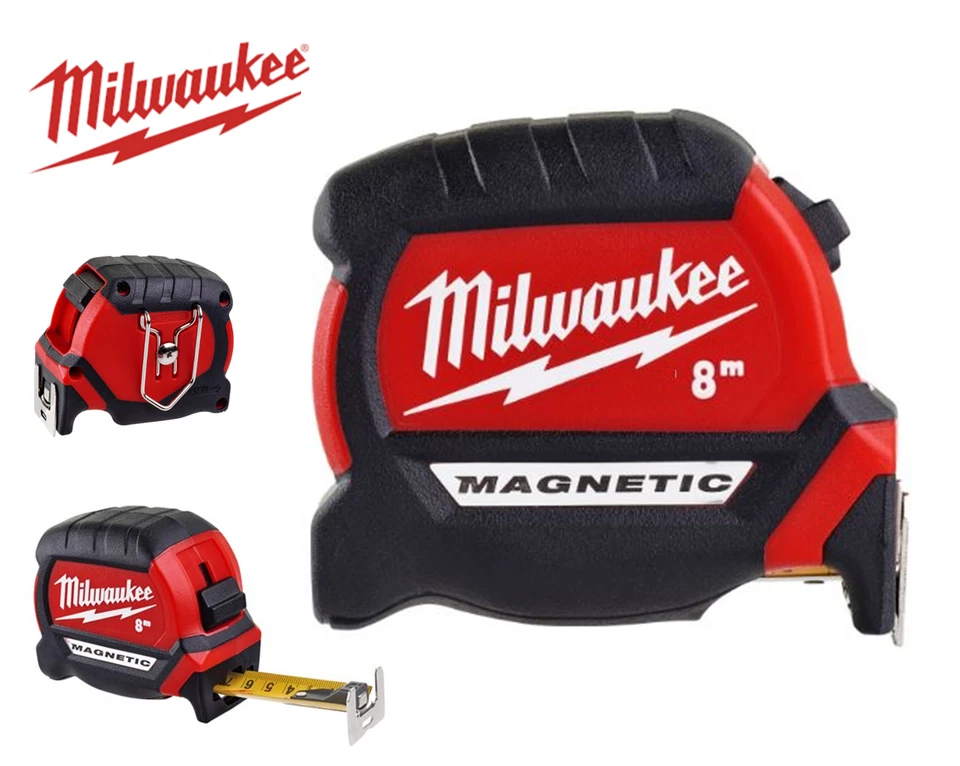 Metro a Rotella Magnetico Flessometro Milwaukee 8 MT Serie Premium, Doppia Scala - Imagen 1 de 1