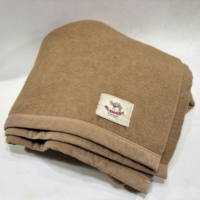 *RARE* Vintage Warm Natural 100% Genuine Camel Wool Blanket 70'' x 50'' Mongolia*