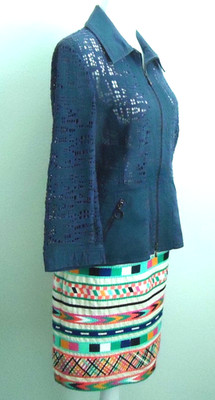 2 Pc Etcetera Women's Blue Jacket Zipper  Skirt Multikolor  Size-10