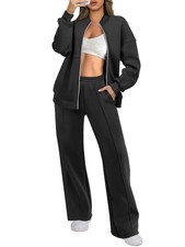 Women 2 Piece Outfits Lounge Set Oversized Zip Up Sweatshirt Jacket Sweatpant...