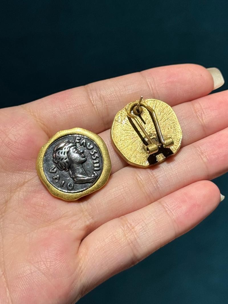 Vintage Coin Old Money Stud Earrings Gold Antique Statement Luxury ...