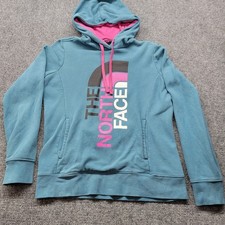 The North Face Womens Teal Blue Pink Logo Pullover Hoodie CZW4 Medium