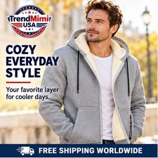 Men's Fleece Lined Zip Up Hoodie Thick Hooded Sweatshirt Casual Winter Jacket