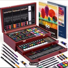 175 Piece Deluxe Art Set with 2 Drawing Pads Acrylic Paints Crayons Colored P