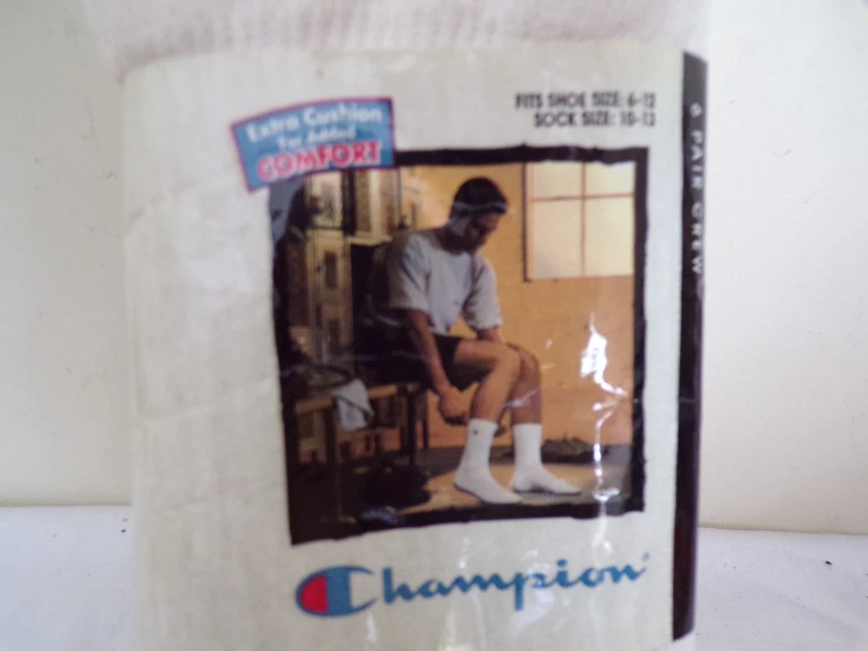 Champion 2 Pares Calcetines Medianos Zapato Talla 6-12 Se Ajusta 10-13 Vintage Años 90 Cushionmax Plus Foto 3 de 4