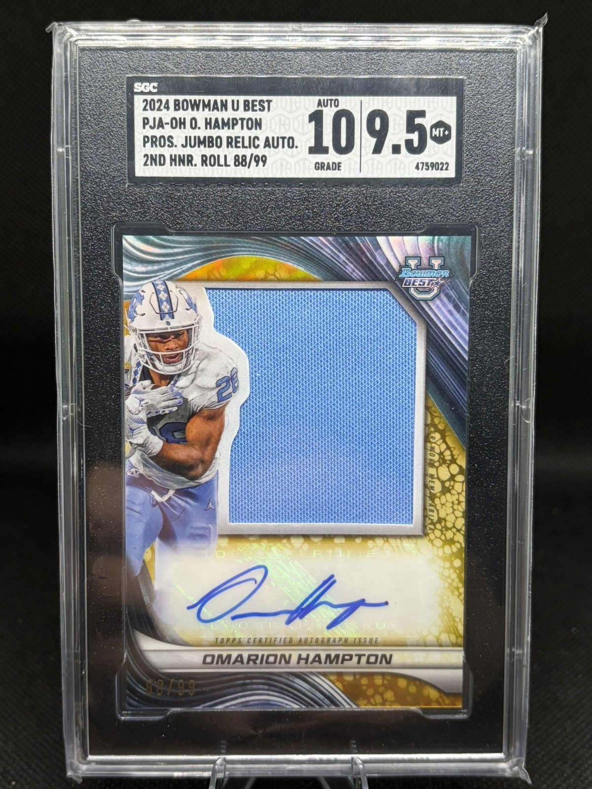 2024 Bowman Chrome U OMARION HAMPTON 2nd Honor Roll Patch Auto /99 SGC 9.5