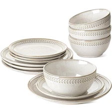 Dinnerware Sets for 4, 12 Piece Ceramic Dish Set with Plates and Bowls | Oven...