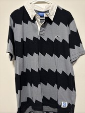 Adidas Polo Men  s XL Originals 25 Grey Black Zigzag Stripes, White Collar