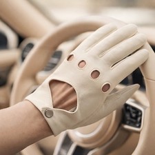 Vintage Fownes Cream Cutout Driving Gloves Womens XS S Snap Wrist