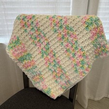 Vintage Handmade Crocheted Baby Blanket, Pastel Colors, 25.5x45