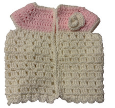 Handmade New Crochet Infant Pink and White Vest Or Dress With Flower 3-6 Mos
