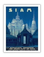 Siam - Beautiful Bangkok Thailand - Vintage Travel Poster by Wening 1920s