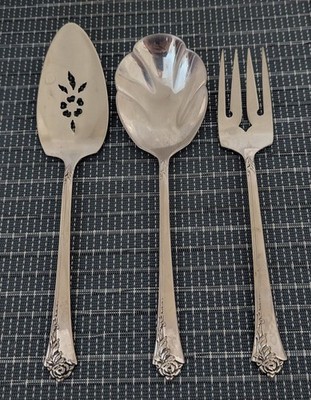 Oneida DAMASK ROSE Glossy USA Cube Stainless Flatware 3 Serving Pieces