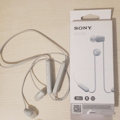 Sony WI-C100 Wireless In-Ear Bluetooth Earbuds With Mic White Sport Neckband