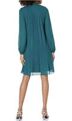 DKNY Women's Long Sleeve Tie Neck Pleated Dress