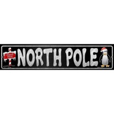 North Pole Black Novelty 24"x5" Metal Street Sign Plaque Home Door Garage Wall