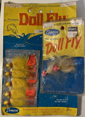 Vintage New Thompson Fishing Tackle Co Doll Fly Lures 7 Pieces
