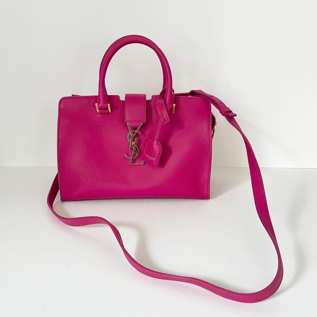 Yves Saint Laurent YSL Borsa Cabas Monogramma Rosa con Hardware Oro