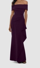 Xscape Women's Purple Draped Ruffled Off-Shoulder Short Sleeve Dress Size 12