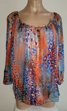 Boston Proper Small Orange Multi Animal Print Flowing Split Sleeve Blouse Top