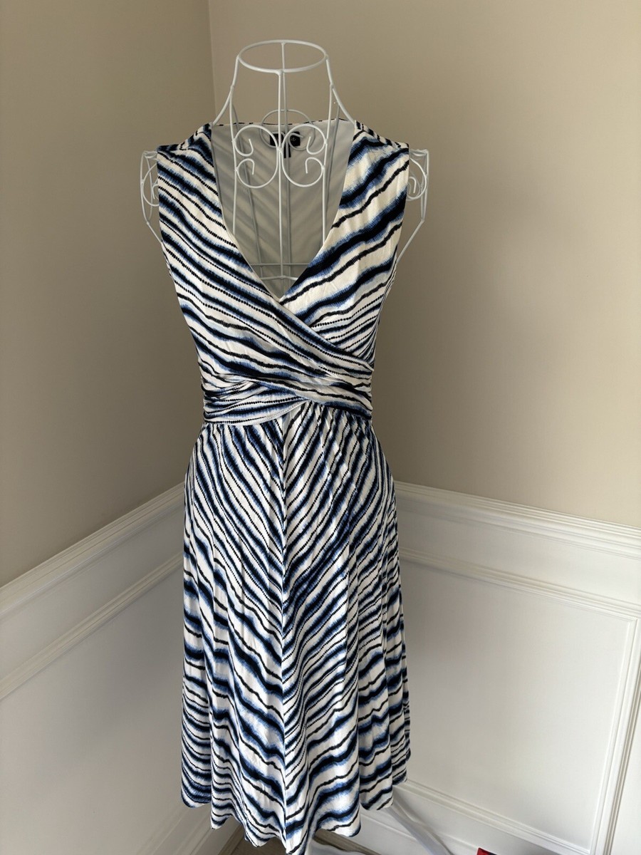 Phase Eight Blue Striped V-Neck Fit&Flare Jersey Dress,Size