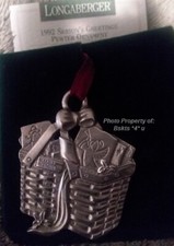 NEW in BOX Longaberger 1992 SEASONS GREETINGS Christmas Basket Pewter ORNAMENT