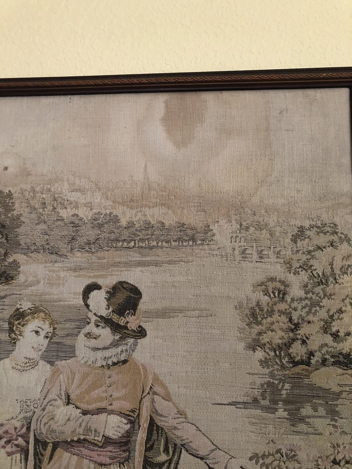 Антикварный французский машинный тканый гобелен XIX века «Сельская сцена» - Изображение 4 из 4