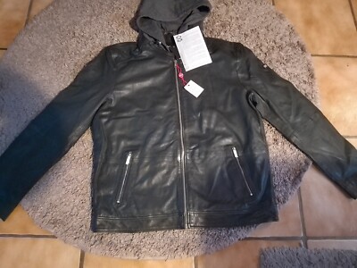 Bruno Banani Lederjacke 2XL mit Kapuze in Schwarz