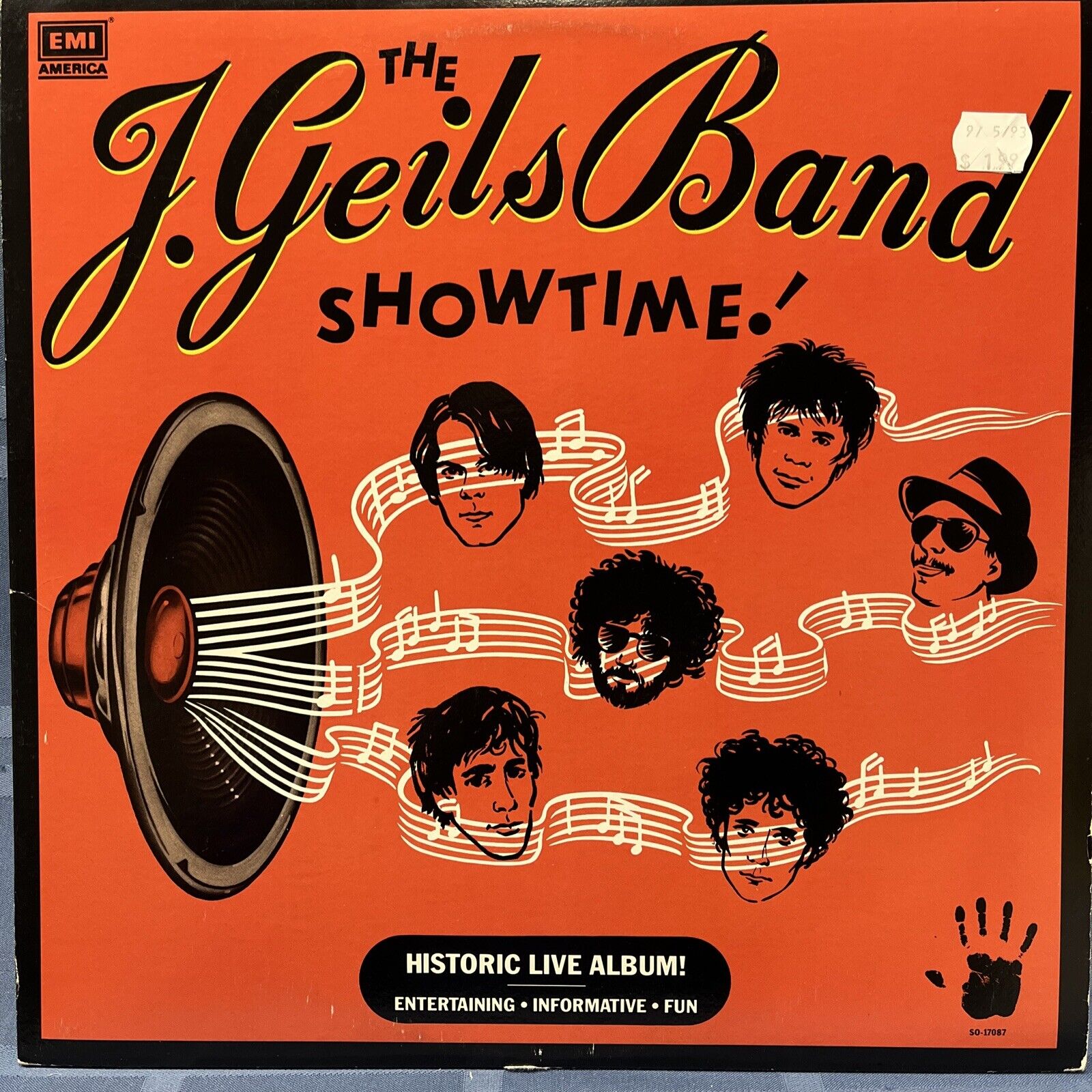 The J.Geils Band “Showtime!” Original 1982 Vinyl LP, Inner Sleeve
