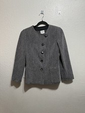 Armani Collezioni Jacket Blazer Wool Blend Knit Herringbone Collarless Grey 6