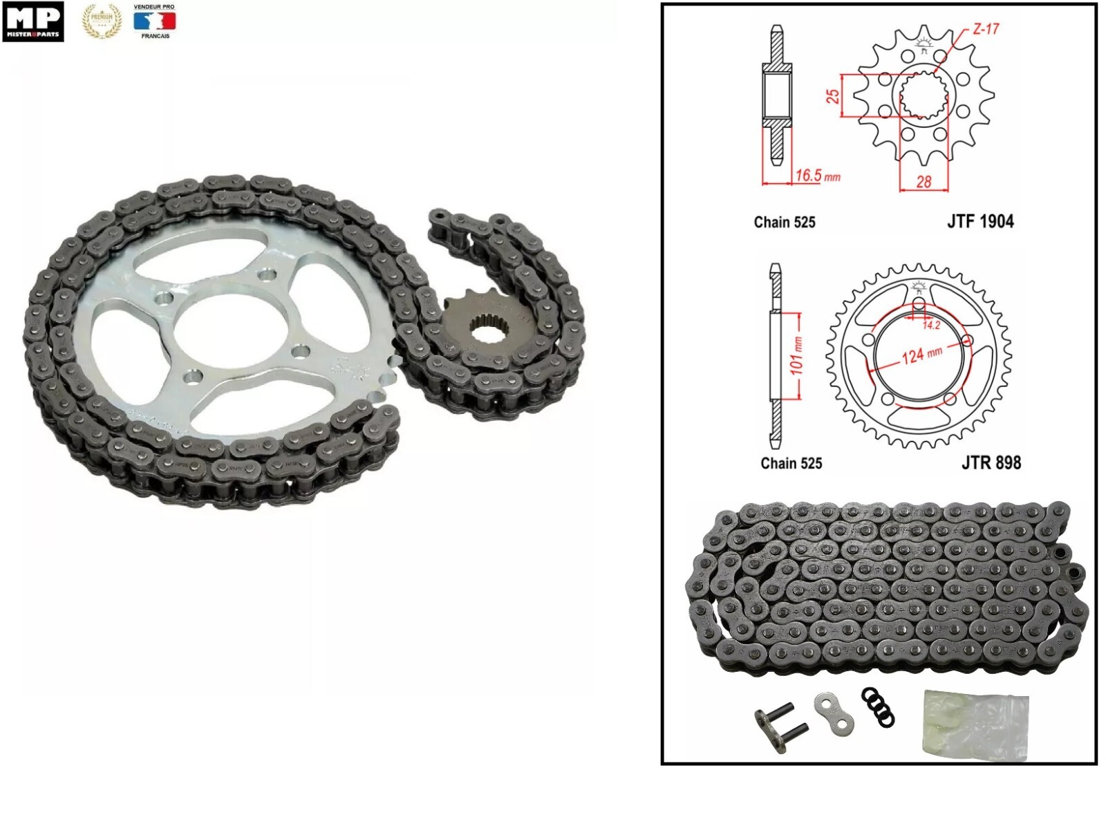 Kit chaîne KTM Super Duke 990 de 2005 à 2012 avec alliage d'acier premium