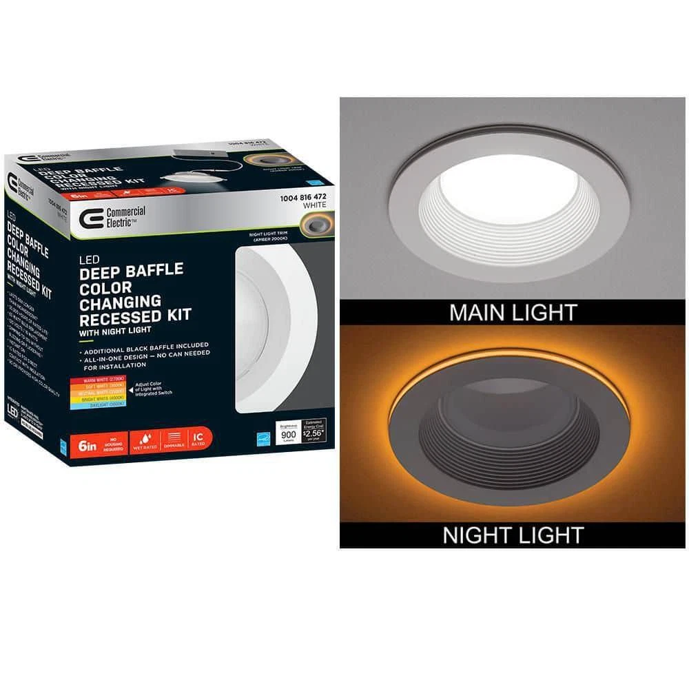 6 In. Canless Color Selectable Integrated LED Recessed Light Trim W Night Light