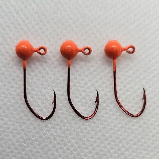 100 pcs 1/64 OZ JIG HEADS NO COLLAR #8 RED SICKLE HOOK PAINTED ALL