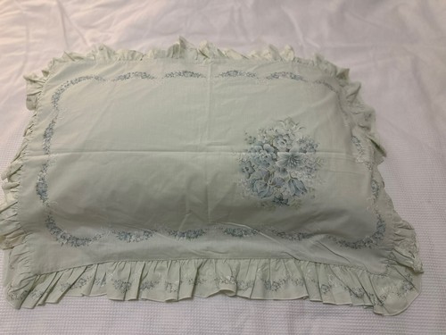 Sheridan Ruffled Pillow Case Set X 2 Green Blue Floral Sham Slip Vintage Cottage - Picture 2 of 4