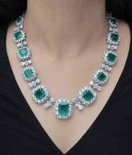 27CT Emerald Cut Lab-Created Emerald Women's Necklace 14K White Gold Plated 18"