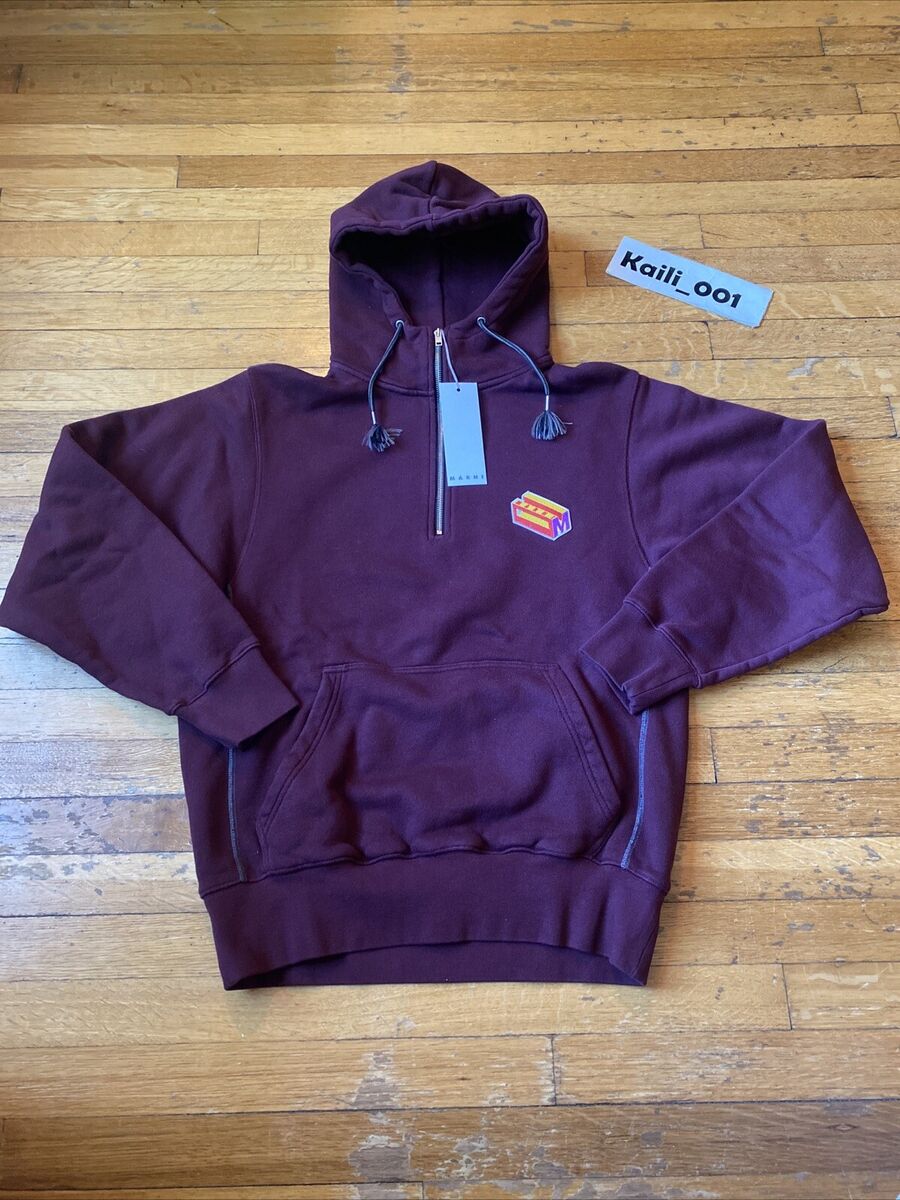 Marni Half Zip Hoodie Size 46 Small Maroon Sweatshirt FW19 Marni Half Zip Hoodie Size 46 Small Maroon Sweatshirt FW19