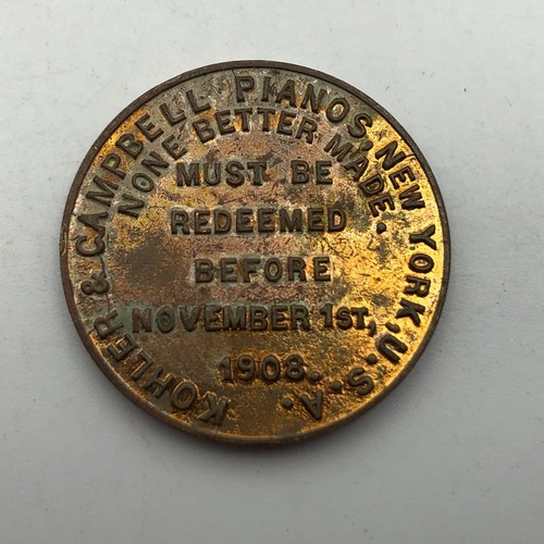 Kohler & Campbell Klaviere Münze Medaille NY Werbemedaillon Vintage Antik 1908