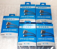 Lot of 5 Dynex DVI-D to HDMI 6Ft. 1.8M Digital Video Cables DX-C14193 NEW 