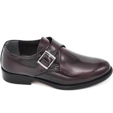 Scarpe uomo con fibbia eleganti vera pelle bordeaux abrasivato suola cuoio con a