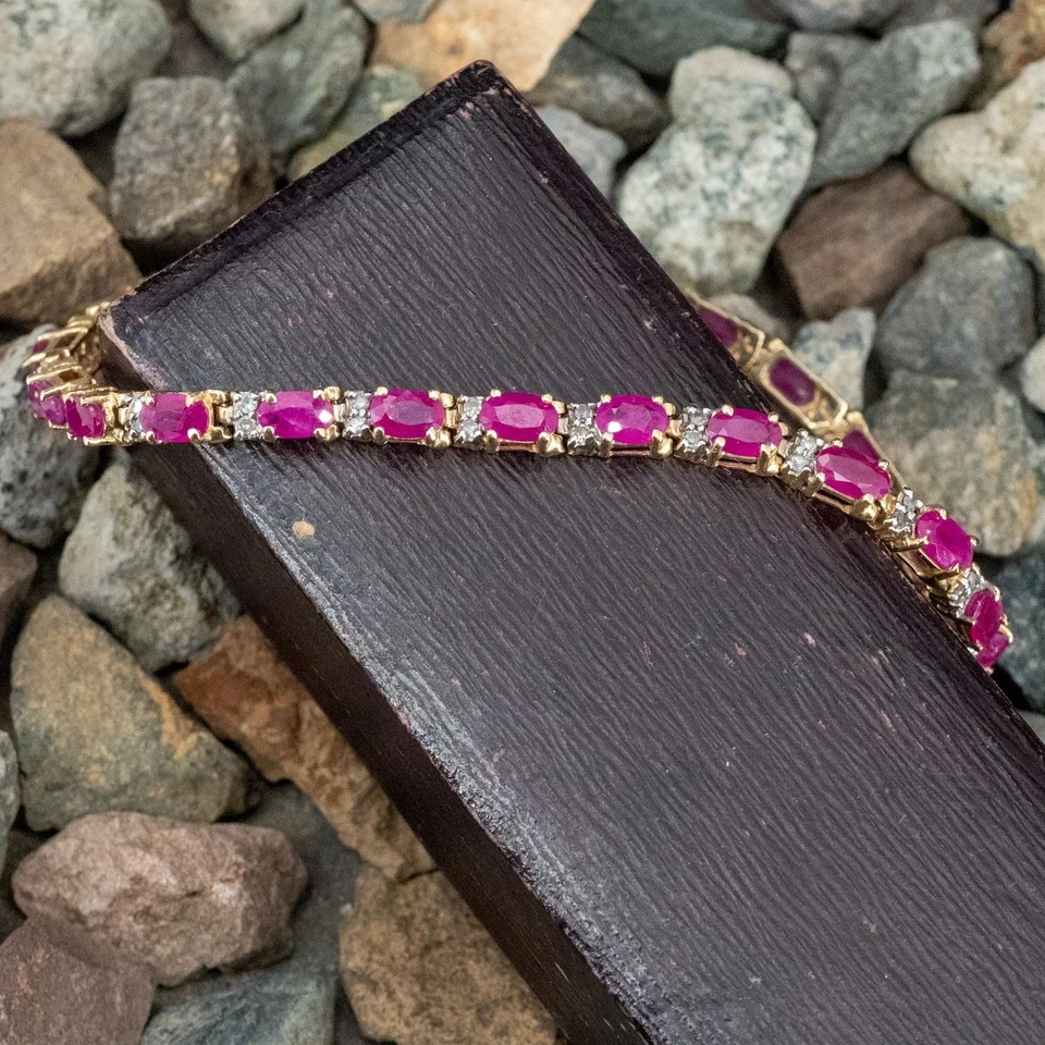 Lab Created Ruby & Zircon Diamond Gold Plated 925 Sterling Silver Bracelet. - Image 4 of 4