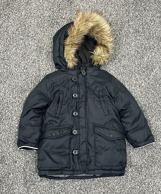 Baby Gap sz Warm Black faux fur lined hooded WINTER COAT puffer