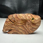 Natural Crystal Mineral Specimen. Wood grain Stone. Hand-carved FISH .Statue.BN