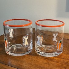 Easter BUNNY CARROT Inlay Double Rocks Old-Fashioned Glasses-Set of 2-NEW