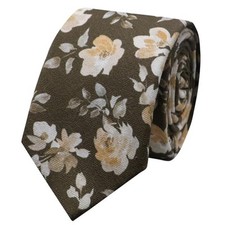 Floral Ties Skinny Tie for Men, Cotton Mens Neckties for Wedding, Army Yellow