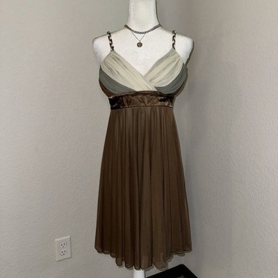 VTG Studio Y Y2K Dress Women's Medium Brown Fairy Tied Waist Braided Straps Boho