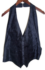 C5 - vintage Men's Black Paisley  Diamond Design Tuxedo Vest One Size Fits All