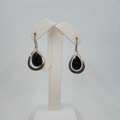 Samuel Aaron Ohrringe schwarzer Onyx facettiert Birnenschliff, Sterlingsilber