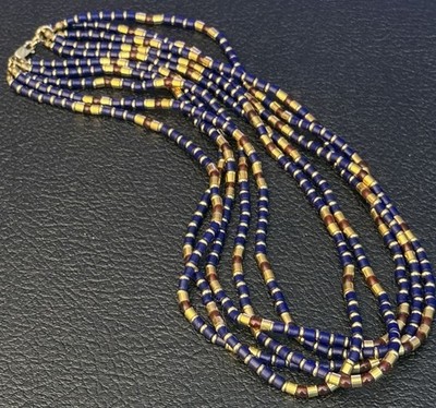 Ägyptische 14k Gold gefüllt Nefertari 5 Strang Halskette - Lapis & Granate 19''