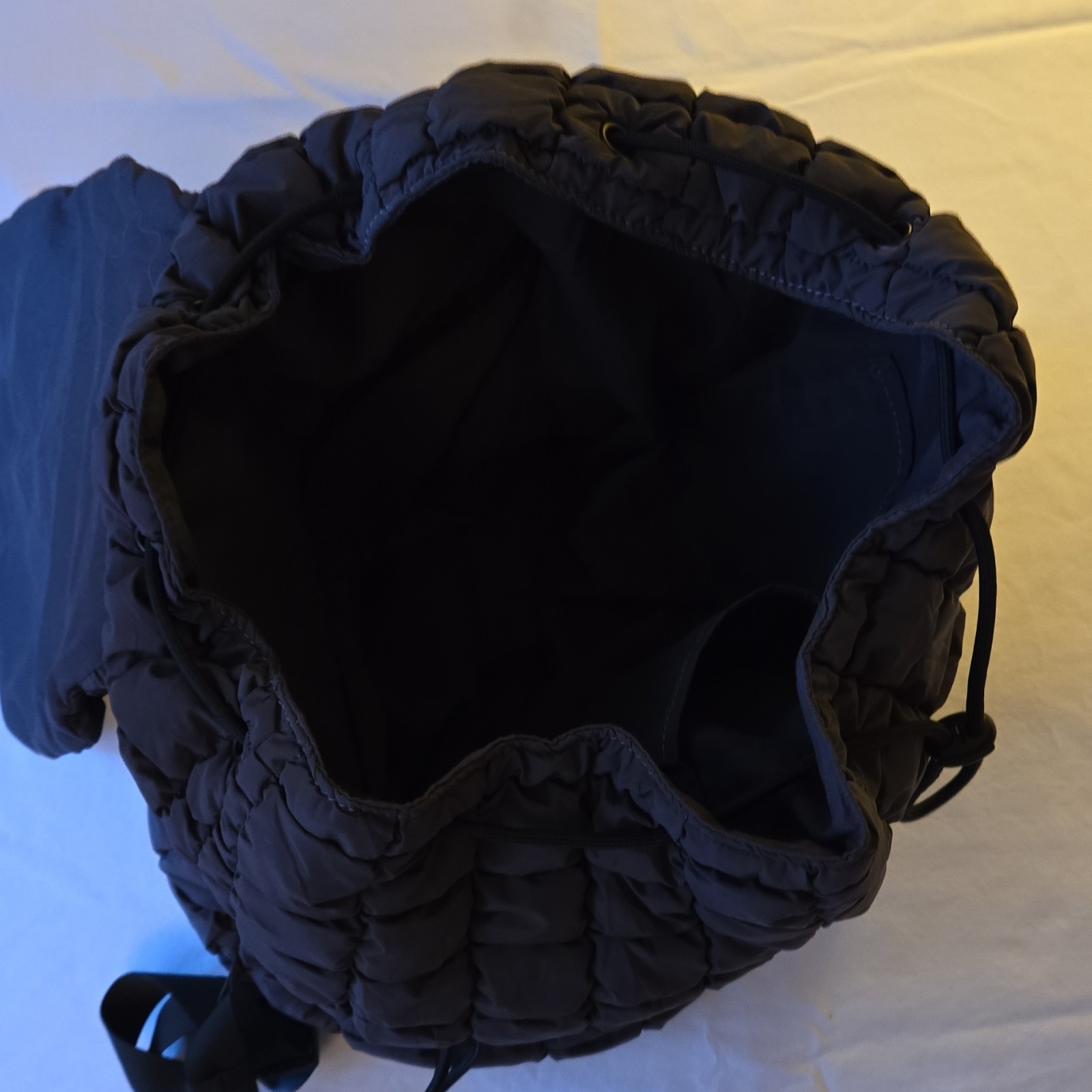 Black Quilted Backpack Drawstring Flap Closure Ad… - image 3