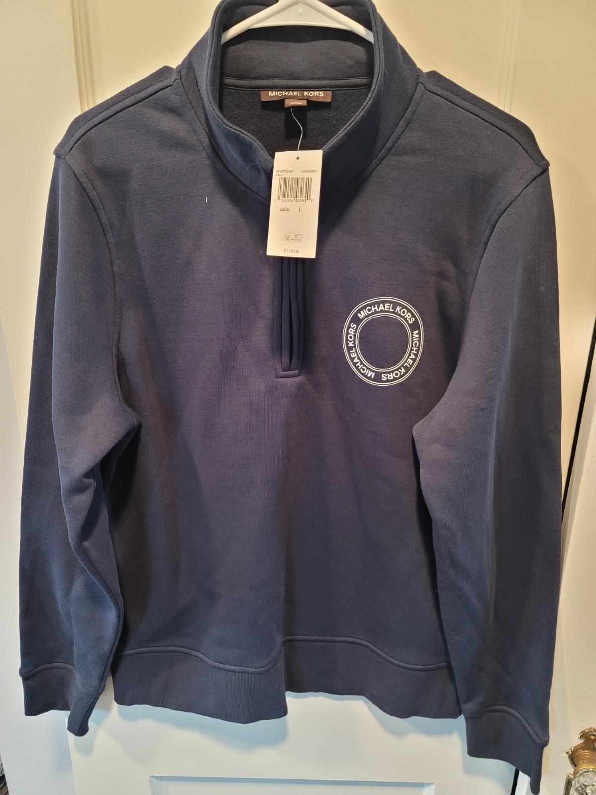 Michael Kors Men's Logo 1/4 Zip Mock Neck Knit Sweatshirt Midnight Size L thumbnail 5